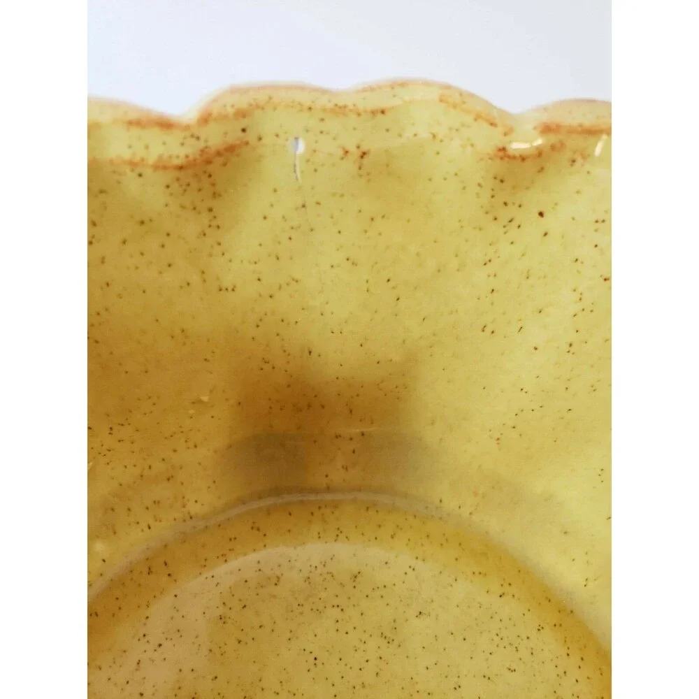 Vtg Yellow Orange Speckled Ceramic Bowl UpCo Ungemach Pottery Geometric USA